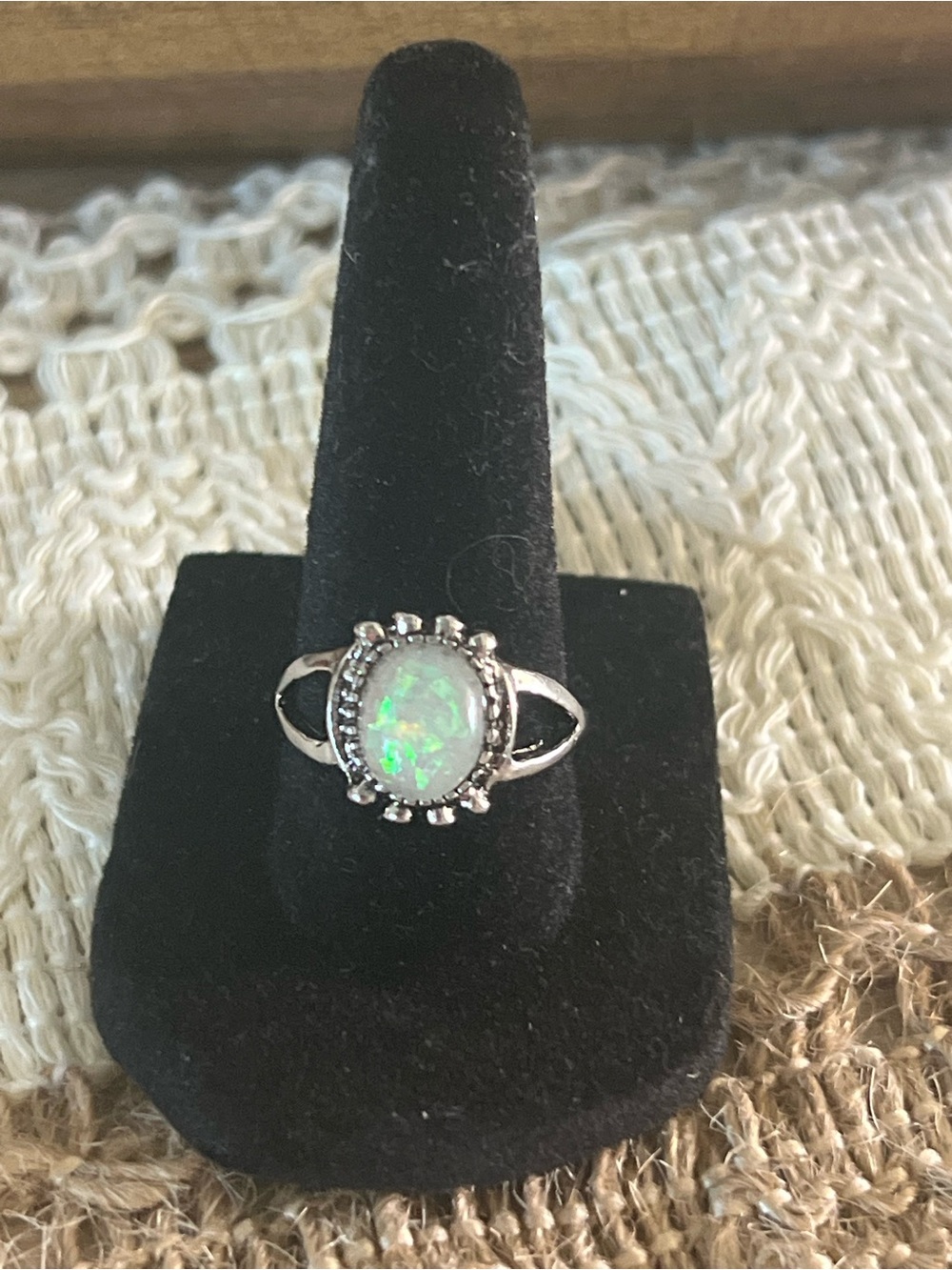 Fashion Silver Opal Halo Ring - Opalescent Center size 8.5 30p2